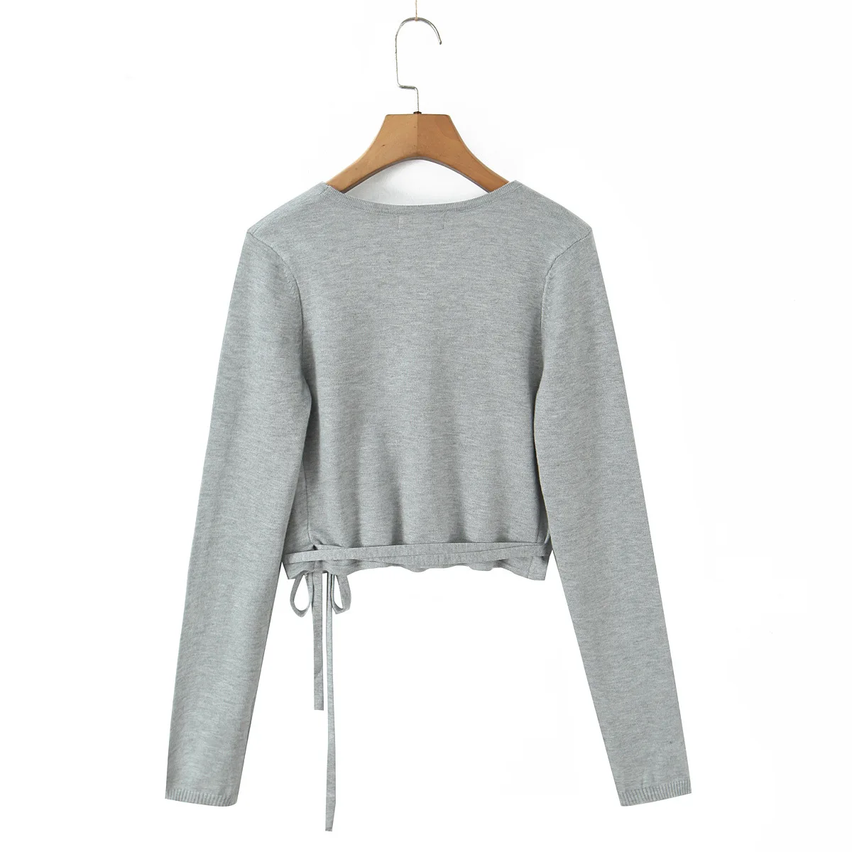 New Fashion Casual Autumn Long Sleeve V-neck Lace-up Solid Color Slim Fit Sweater For Women，2 Colors