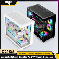 Aigo C218M PC Case Supports 360 Water Cooled M-ATX/ITX Chassis Sea View Room 270°Full View Without Column Desktop Computer Case