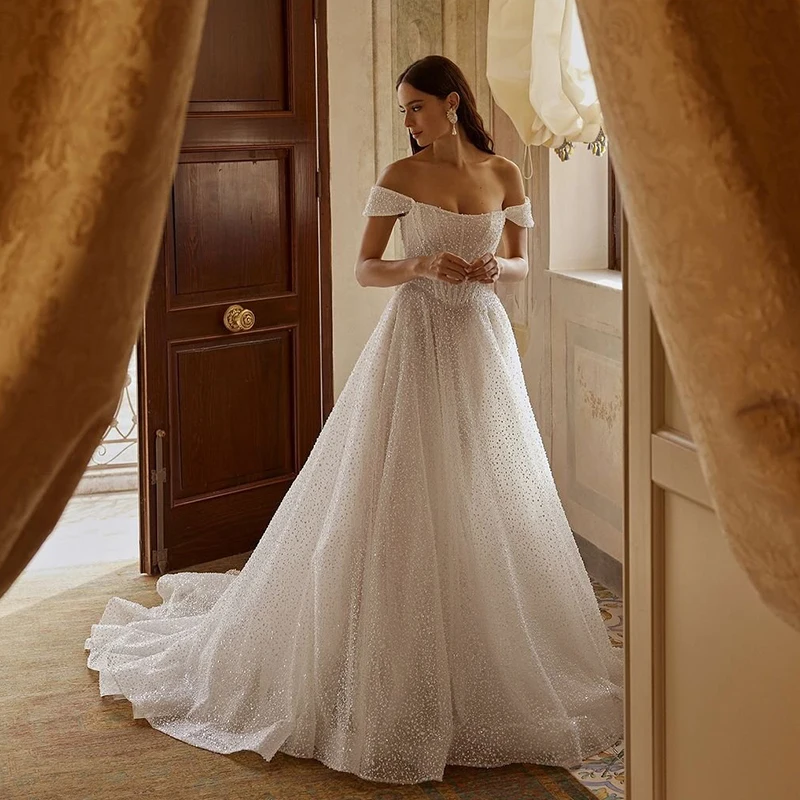 Eightree eleganckie suknie ślubne księżniczki Off The Shoulder brokatowa biała suknia ślubna formalne suknie ślubne na bal maturalny dostosowane