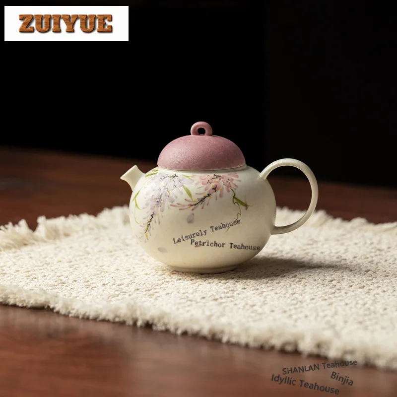 

145ml Hand-painted Wisteria Teapot Vintage Tea Infuser Pot Household Tea Maker Kettle With Strainer Tableware Decoration Craft