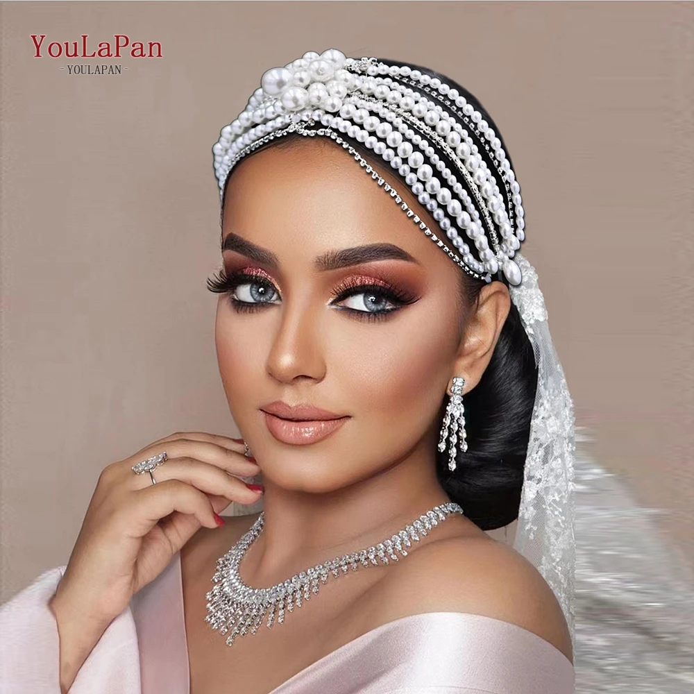 

YouLaPan Bridal Pearl Headband Pearls Crown for Wedding Hair Accessories Handmade Bride Rhinestone Headpiece Jewelry HP626