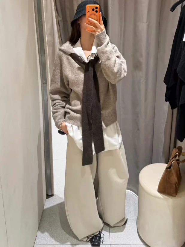 

Sweet Faion Lazy Sle Knot Knitted Open Cardigan Long Sve Hooded Jaet New Autumn Winter Women's Loose Fit P...