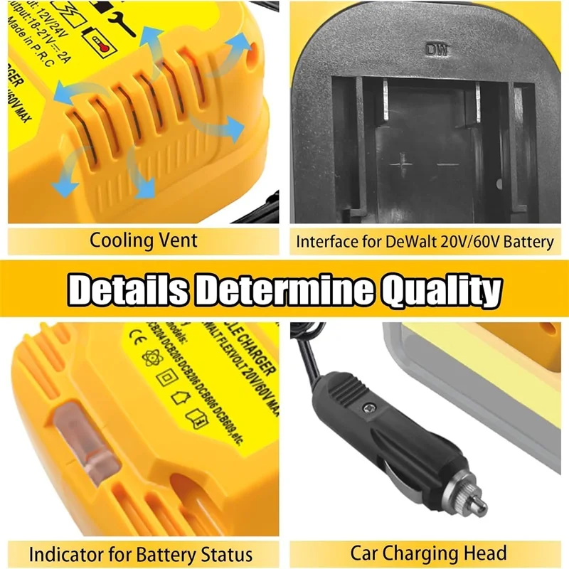 Cigarette Lighter Plug Mini Vehicle Battery Charger For Makita/Dewalt/Milwaukee 18V Battery Quick Charger with LED Indicator