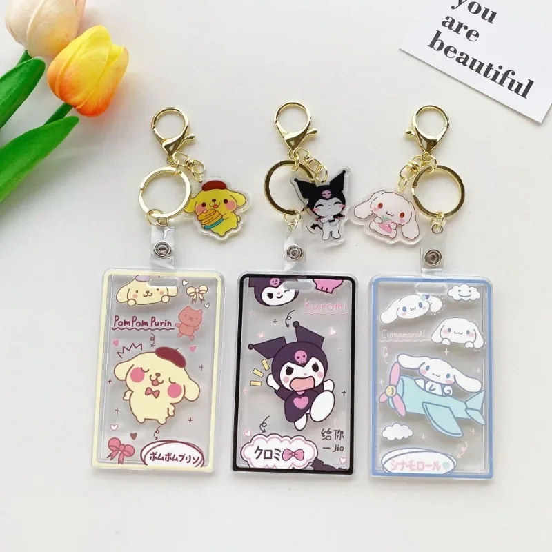 

Cute Sanrio Transparent Card Holder Access ID Badge Transportation Card Storage Photo Bag Keychain Credential Kid Cards Cover