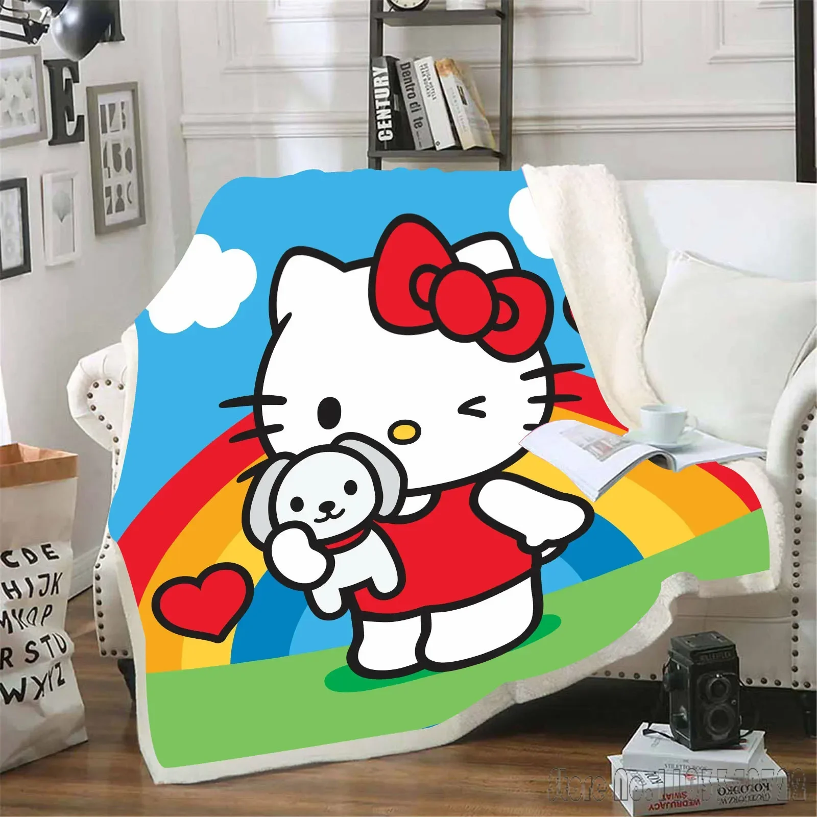 Hello Kitty Blankets Weighted Fluffy Stitch King Size and Throws Plush Children Printed Coral Fleece Fabric Kawaii Picnic