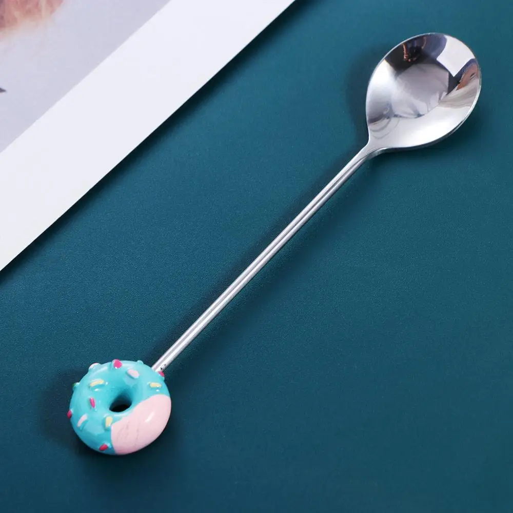 Cute Adorable Donut Spoon Stainless Steel Colorful Designs Coffee Spoons Multi-Functional Mini Salad Mixing Spoon Home Use