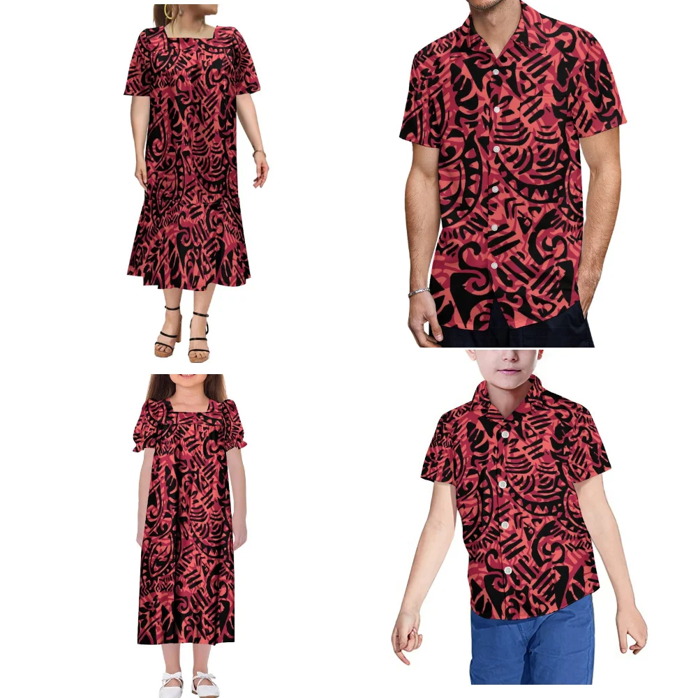 Mother Daughter New Mumu Dress Lady Fishtail Skirt Girl Shift Dress Custom Polynesian Family Clothing Father Son Casual Shirt