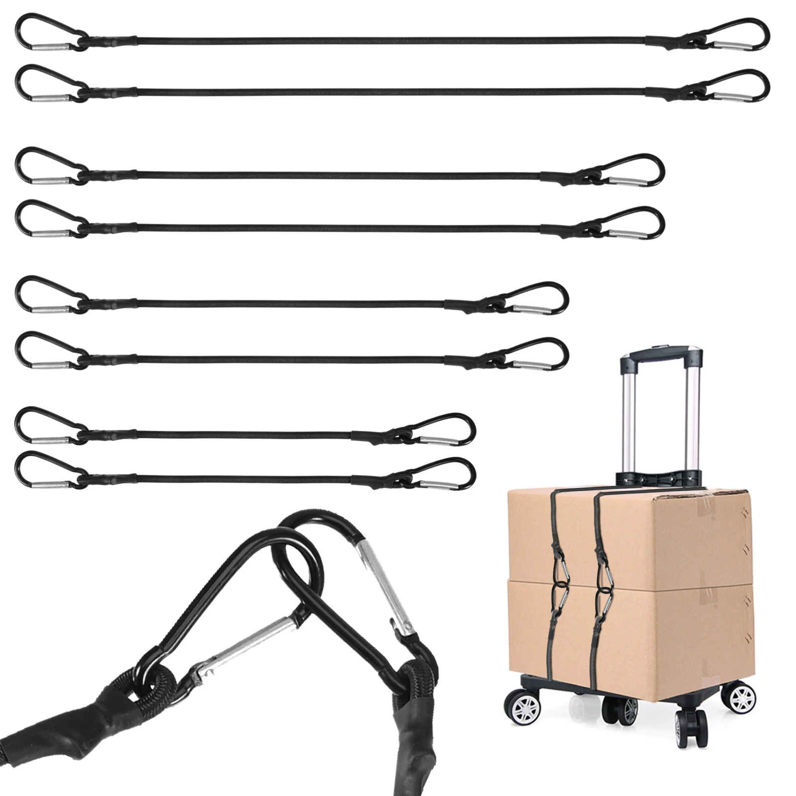 8pieces Elastic Bungee Cords Easy Installation Hooks Strap Durable And Robust Cords With Hooks User-friendly High