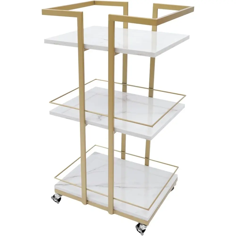

Stylish Metal Rolling Manicure Trolley with Storage and Wheels, White & Gold