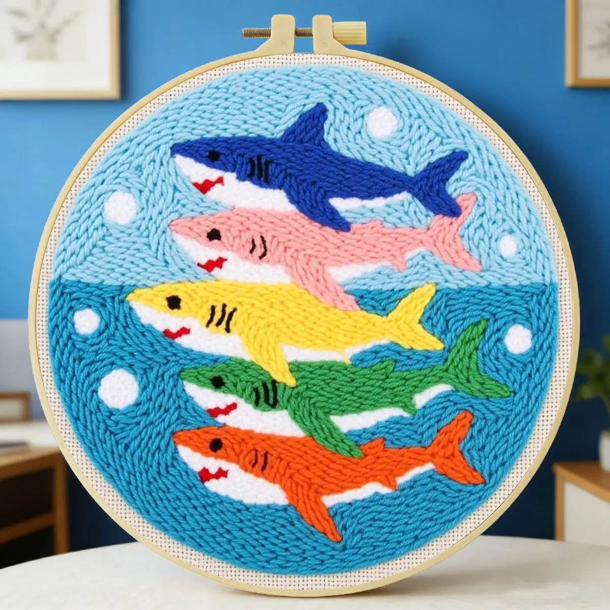 20X20CM/7,87 Zoll Fisch-Sticknadel-Set, Stickerei-Kit, gestrickte Stickerei, DIY handgemachtes Geschenk, Nadelkunst – Detail 6