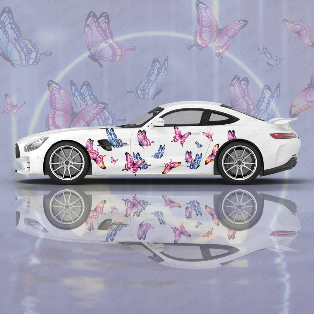 Colorful Butterfly Women Car Accessories Full Wrap Sticker Car Decal Decorative Cut Body Graphic Decal Vinyl Wrap Modern Design