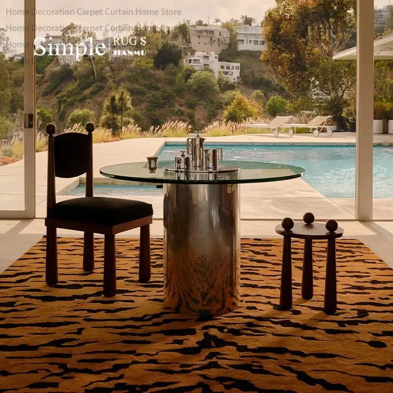 Modern Retro Brown Black Tiger Stripe Animal Print Carpet Living Room Coffee Table Large Rug Soft Non-slip Washable Bedroom Mats