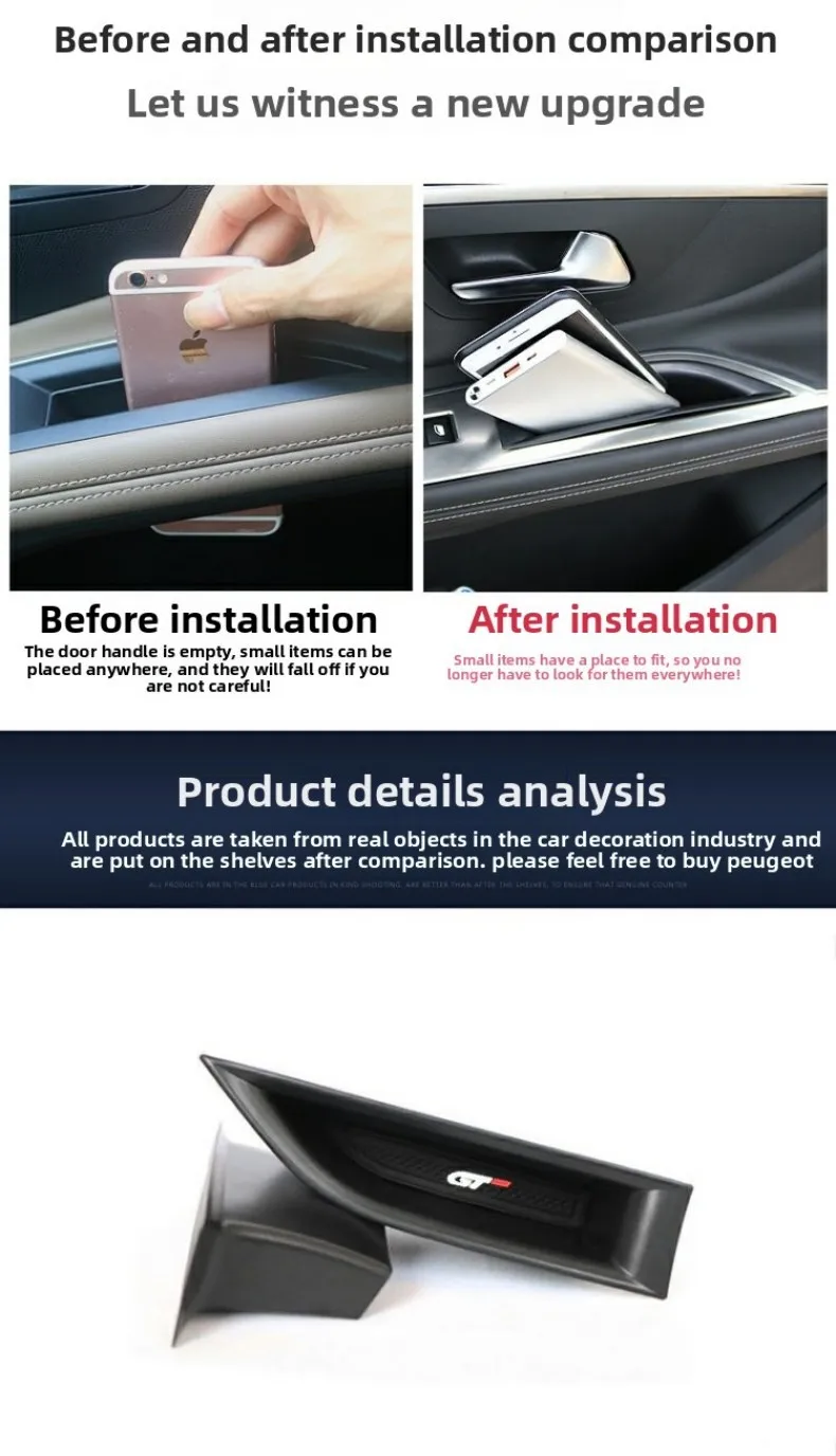 Für Peugeot 3008 GT 2017 2018 2019 2020 2021 ~ 2023 2024 2025 Tür Armlehne Lagerung Box Organizer Aufräumen tablett Innen Zubehör – Detail 4