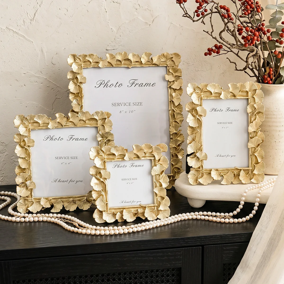 Ginkgo Leaf Relief Photo Frame Three-dimensional Golden Leaves Resin Frames Picture Frame Wall Frames Home Decoration