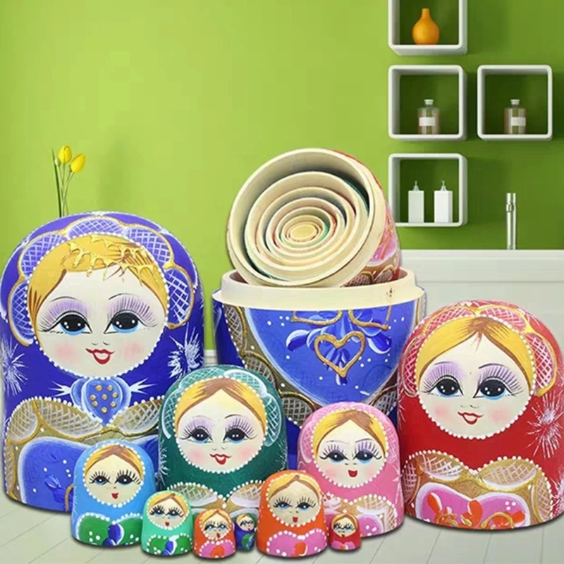 10 Lớp Matryoshka Búp bê làm tổ kiểu Nga Trẻ Lễ hội đồ chơi xếp chồng Trang trí nhà