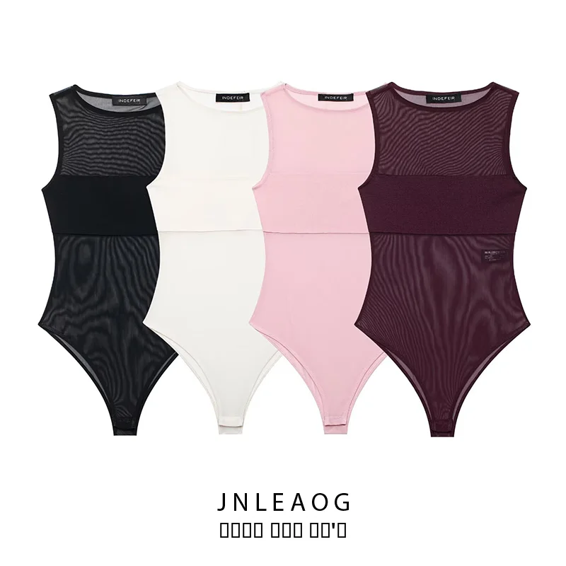 

Весенняя новинка: Женский модный комбинезон JNLEAOG из шелковой сетки с пэчворком, с высокой талией, прямые короткие брюки из полиэстера