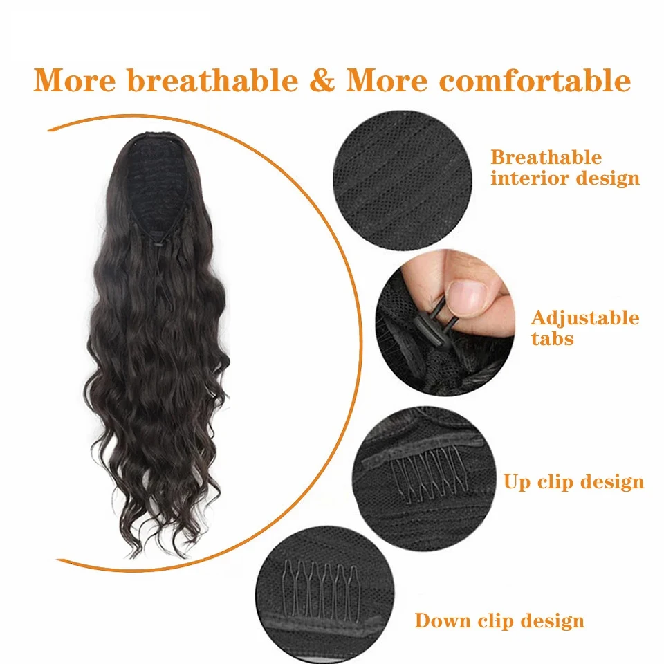 Body Wave Drawstring Ponytail Human Hair Extensions Unprocessed 15A Brazilian Remy Human Hair Ponytail Remy Clip In For Women Ponytail Natural Color Water Curly Remy Human Hair Extensions Ponytail Extensions Natural Black