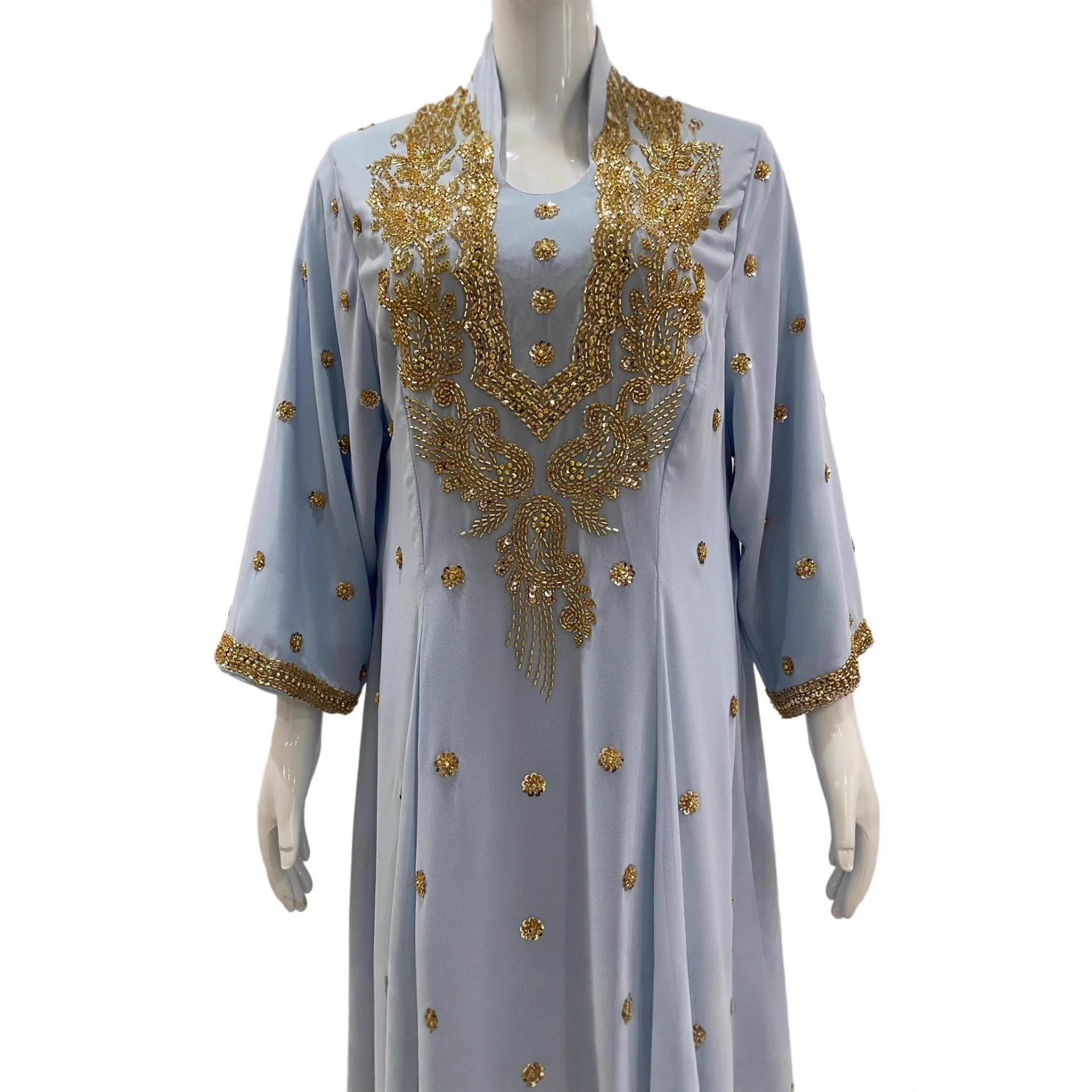 Eid Full Dress Women Muslim Abaya Party Dresses Beading Kaftan Ramadan Jalabiya Morocco Dubai Abayas Islam Arab Robe Vestidos