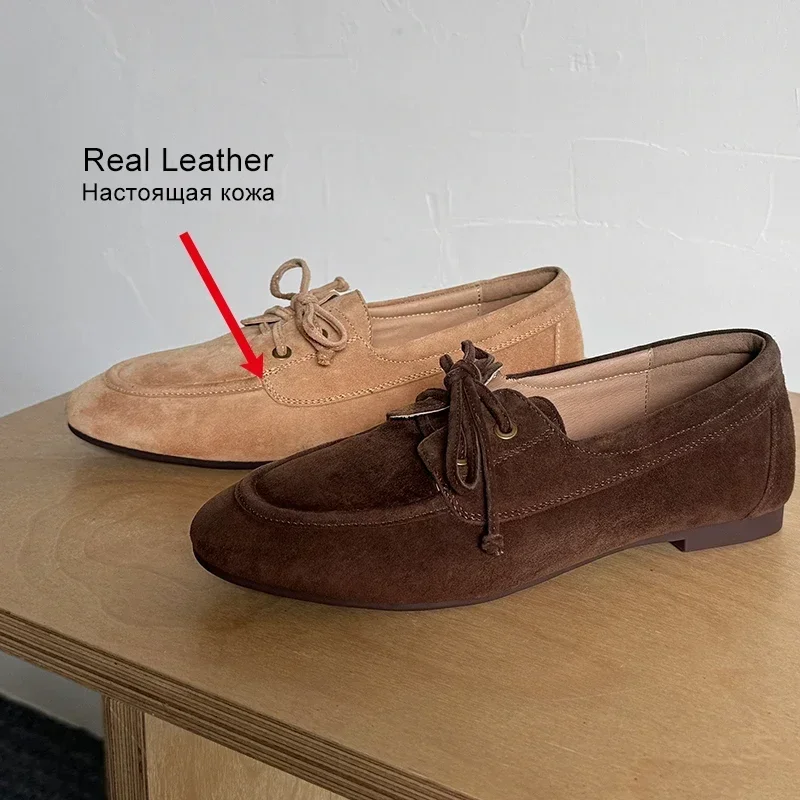 JOZHAMTA Maat 34-43 Casual Flats Loafers Schoenen Voor Dames Koe Suède Lage Hak Schoenen Veters Ronde Neus Vintage Dagelijks Kantoor