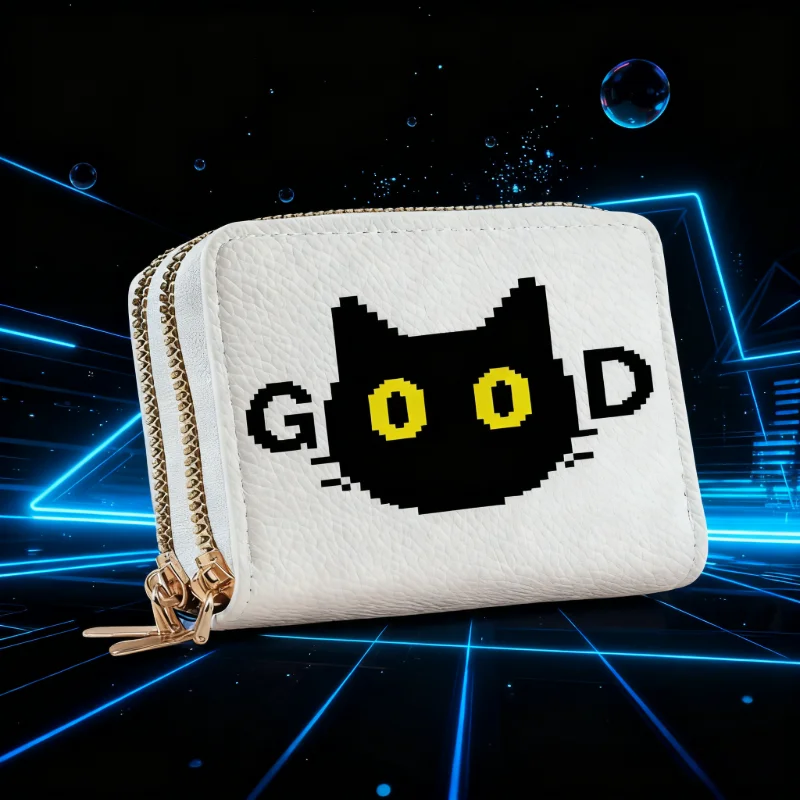 1Pc Creative Black Cat Card Case Double Zipper Storage Coin Purse Credit Card Storage Case