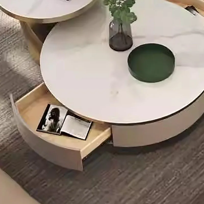 Stolik Kawowy Okrągły Organizer Szuflada Glam Trendy Minimalistyczny Stolik do Herbaty i Kawy Salon Nowoczesny Stolik Basse Luksusowe Meble