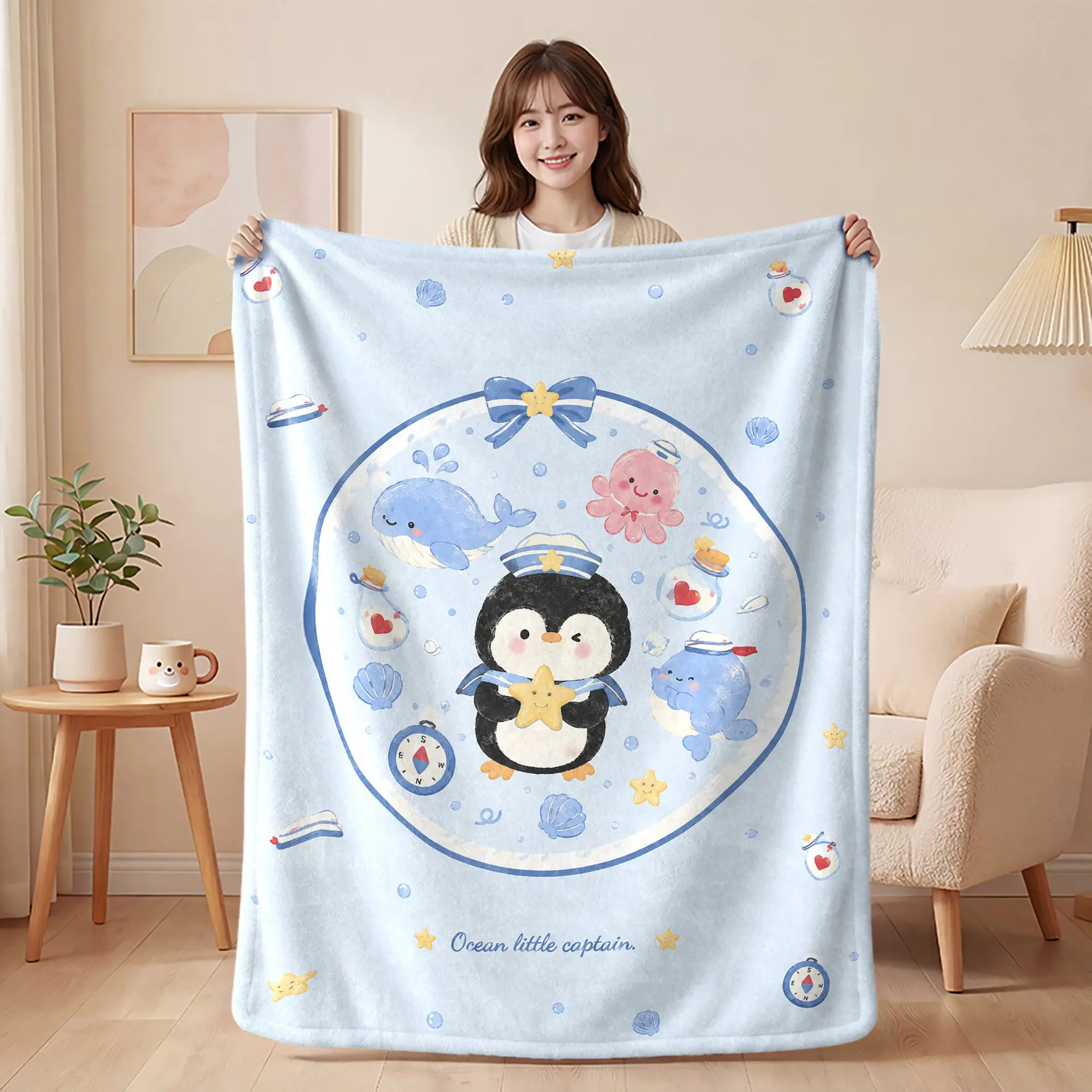 Cartoon Penguin Nap Flannel Blanket Office Lunch Break Shawl Air Conditioner By Student Sofa Four Seasons Blanket