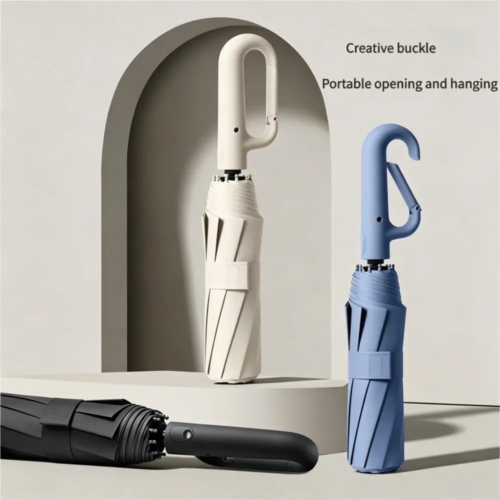 Oversized Reinforced Windproof Rainproof Dual-use UV Resistant Fully Automatic Rotating Ring Buckle Umbrella Fold Double Keel