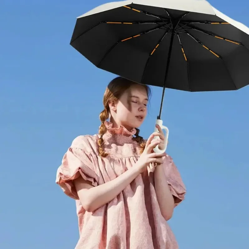 Ring Buckle Design 10 Rib Fully Automatic Umbrella For Men Small Compact Folding Women's Sunshade Double Umbrella