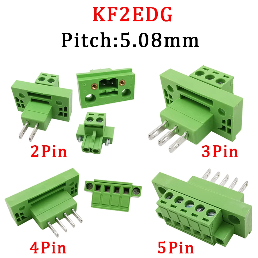 1/2/5Pair KF2EDG 2P/3/4/5Pin Through-wall Screw Terminals Block Wire Connector 5.08mm Pitch Bulkhead Male Femle Wall Terminals