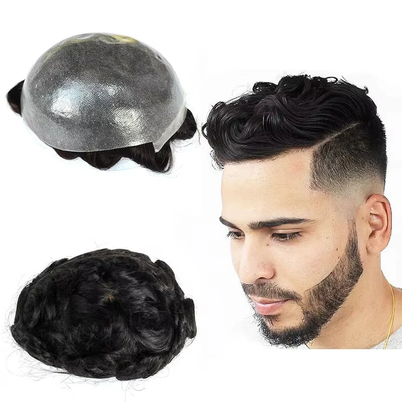 

Full PU Super Thin Skin Base Hair Piece Toupee para homens Natural Cabelo Humano Toupee