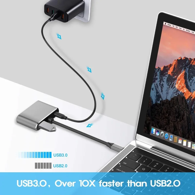 USB-C-Hub-Adapter, Typ-C-Hub-Adapter für MacBook Air mit HDTV4K, VGA, 1080P, USB 3.0-Anschluss und 100-W-PD-Ladefunktion für MacBook und iPad. – Detail 6