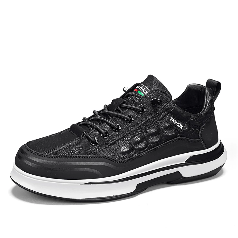 

Men's motorcycle shoes trendy and popular, crocodile patterned low top casual shoes