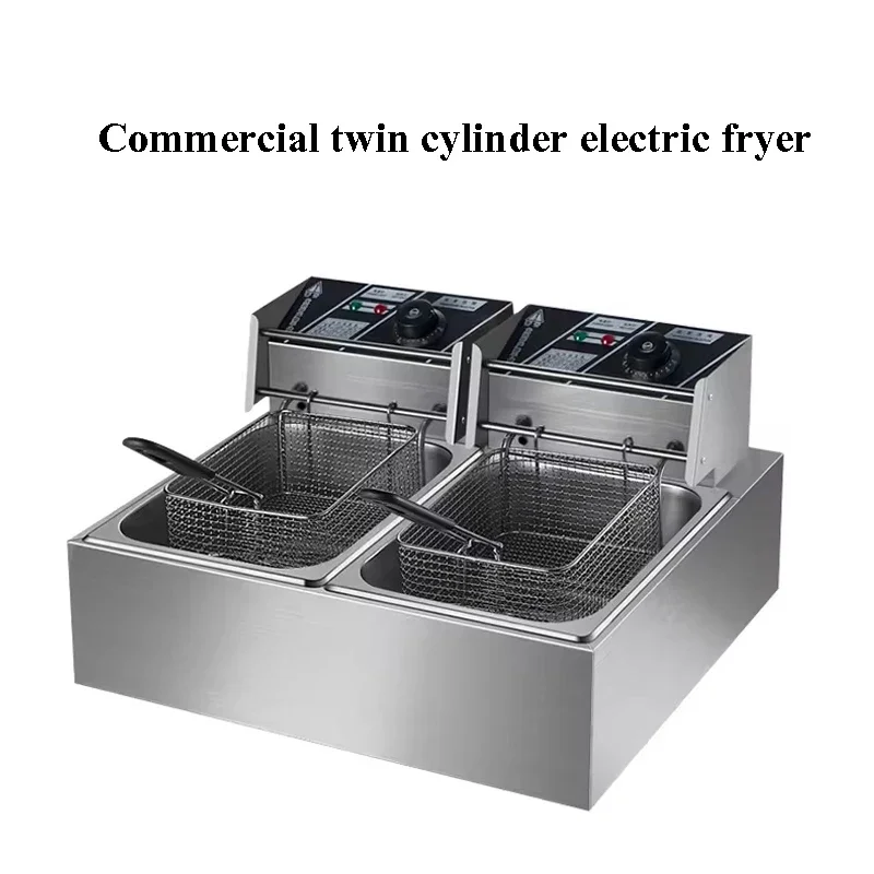 

Коммерческая 6 кВт изготовленная на заказ вертикальная двухцилиндровая электрическая фритюрница с 2 корзинами и шкафом, новый продукт из нержавеющей стали