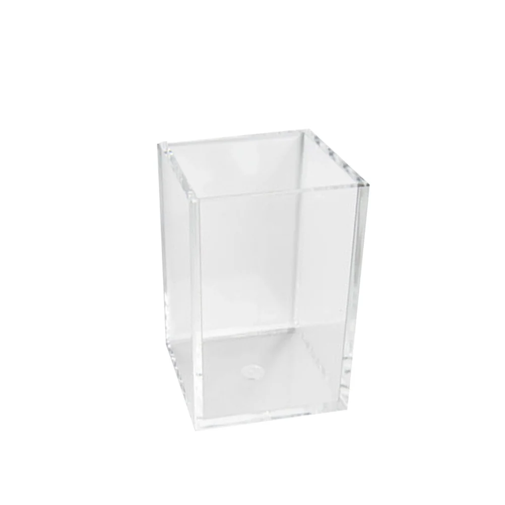 

Square Acrylic Pen Pencil Holder Cup Creative Design Non Slip Cork Mat Metal Plating Patch Desktop Stationery Organizer