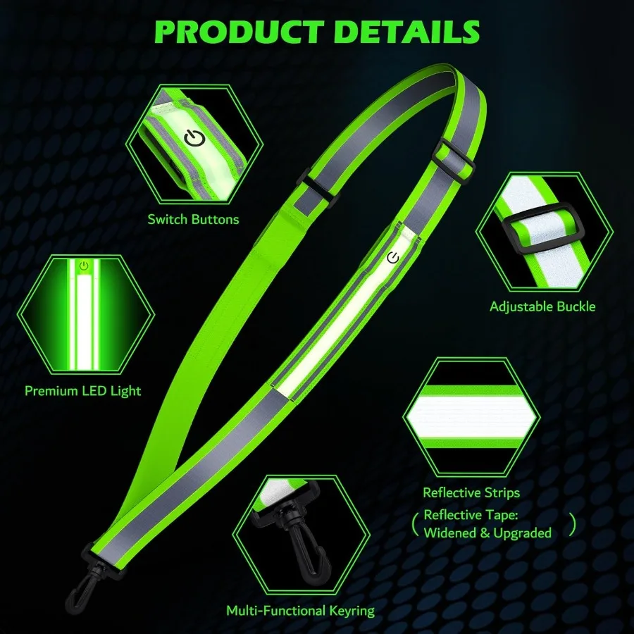حزام LED عاكس وشاح للمشي في الليل، معدات جري عاكسة للضوء عالية الوضوح، معدات أمان للمشي الليلي، إضاءة LED لـ Ru #4