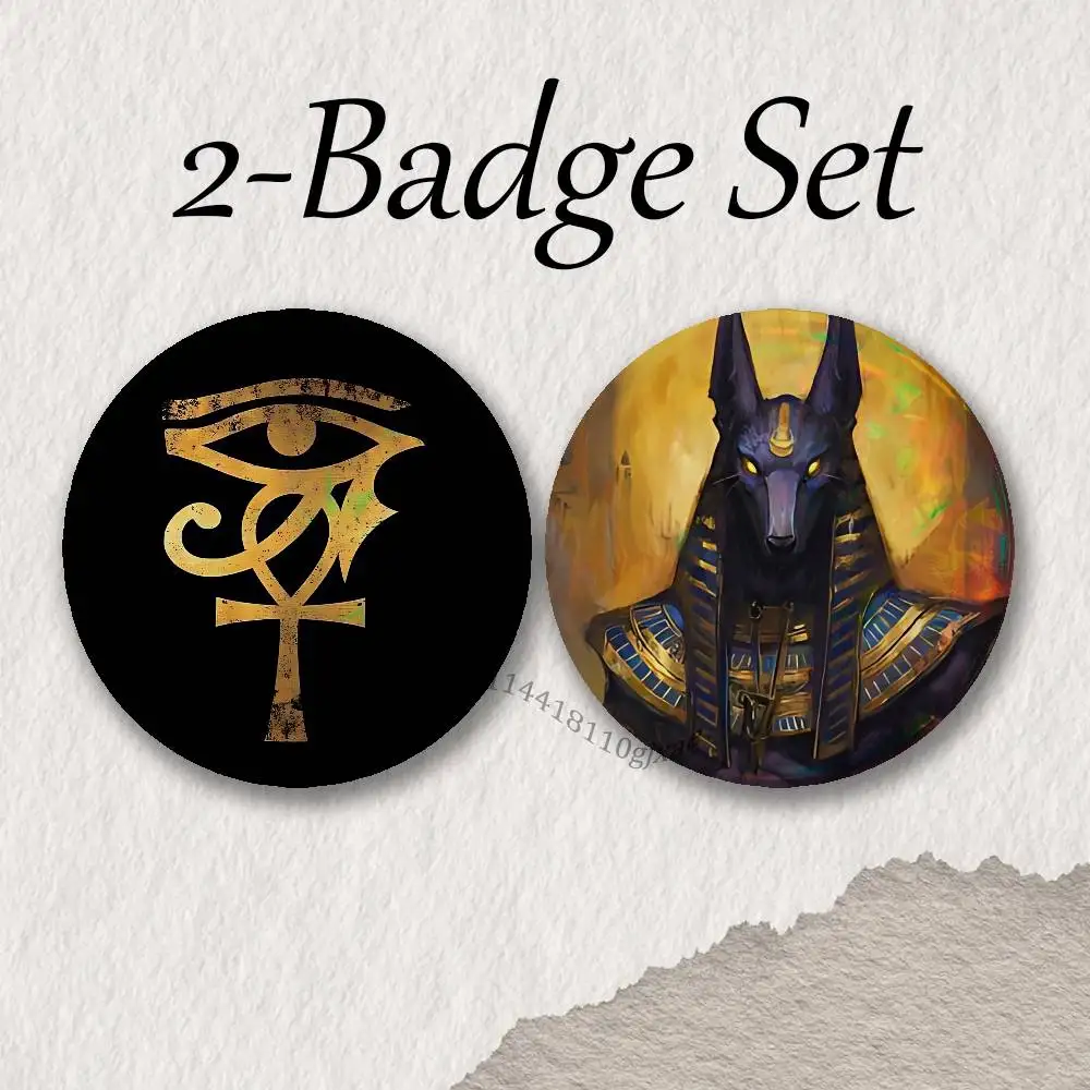 Egyptian Myth Anubis Brooches for Backpack Accessories 25,32,44,58,75mm Round Enamel Pins 2-piece set Cartoon Anime Badge