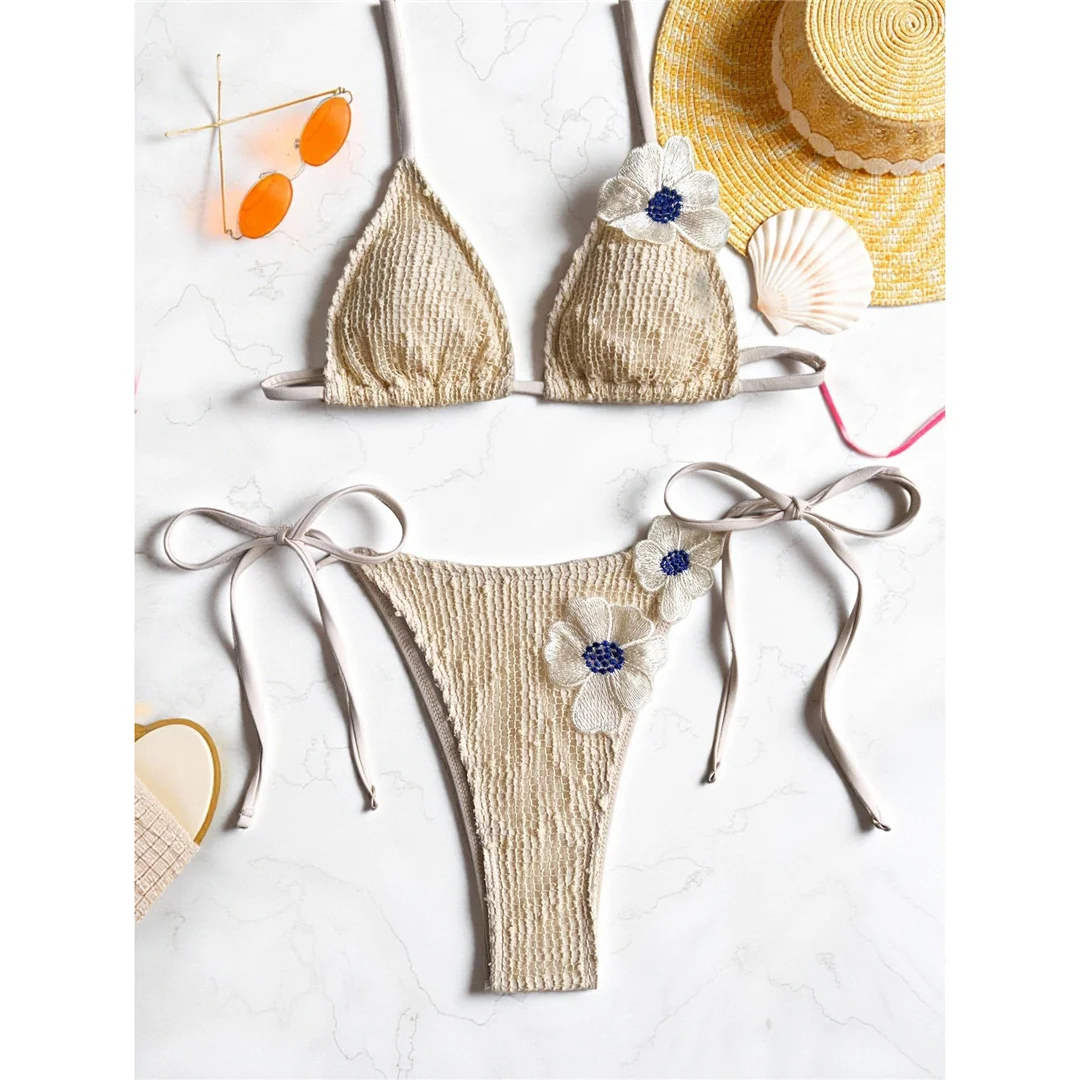 S - XL 3D-Blumen-Neckholder-Bikini, Damen-Badebekleidung, zweiteiliger Bikini-Set, Badeanzug mit Ausschnitten, Badeanzug, Schwimmanzug V7945 – Detail 8