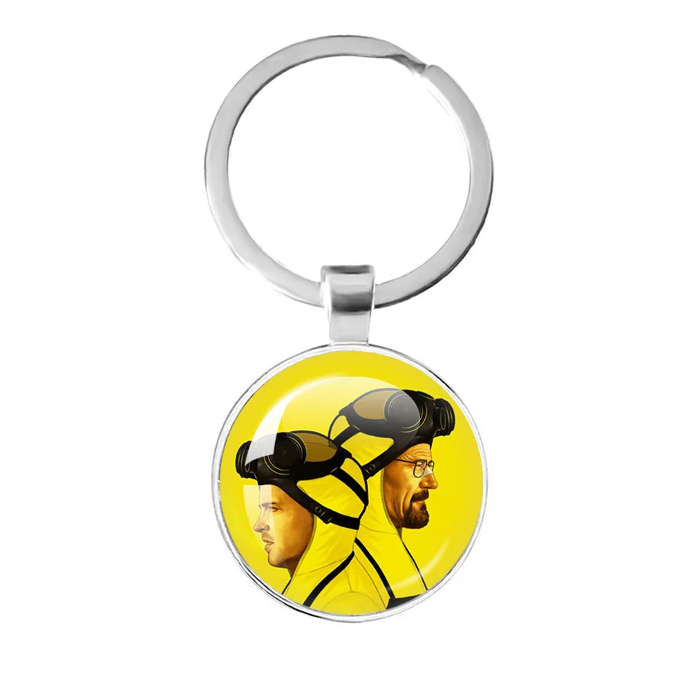 American TV Show Breaking Bad Los Pollos Hermanos Keychain Glass Round Dome Cabochon Keyring For Women Men Gift Key Chain