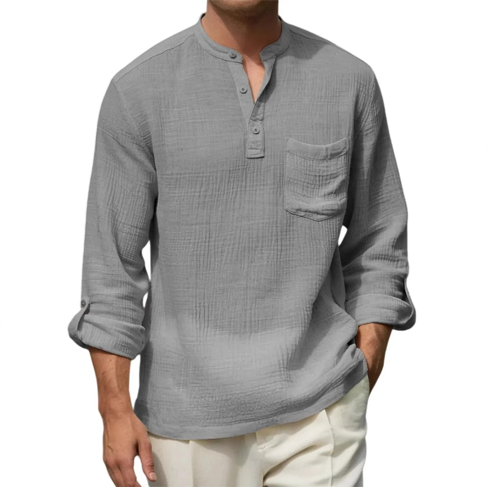 Men Tops Henley Shirt Pullover Full Sleeve Shirts Y2k Streetwear Buttons Basic Casual Work Casual Loose Outerwear Autumn 2026