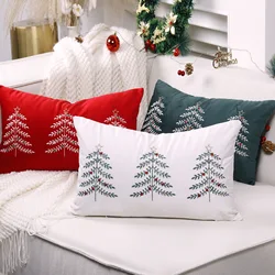 Pine Tree Christmas Pillow Cover White Red Green Embroidered Throw Cushions for Home Decoration 30x50cm Soft Home Decoration