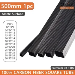3K Full Carbon Fiber Square Tube OD10mm 12mm 15mm 18mm 20mm 25mm 30mm 40mm Length 500mm High Strength Composite Material