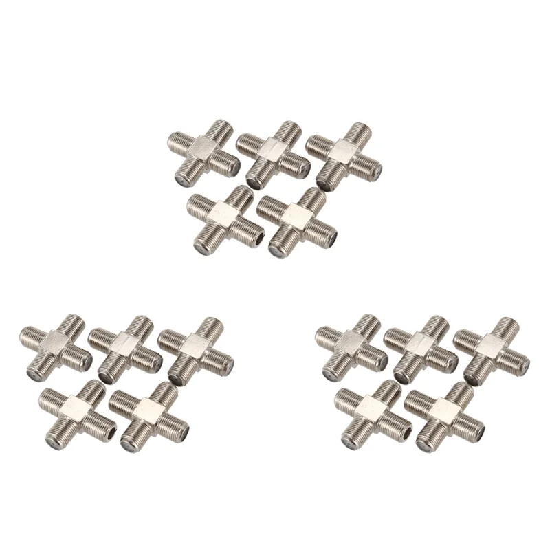 ABJF-15-Pack 4-Way F-Type Coax Cable Splitter Combiner Female To 4 Female For Video VCR Antenna TV Cable Satellite,Silver