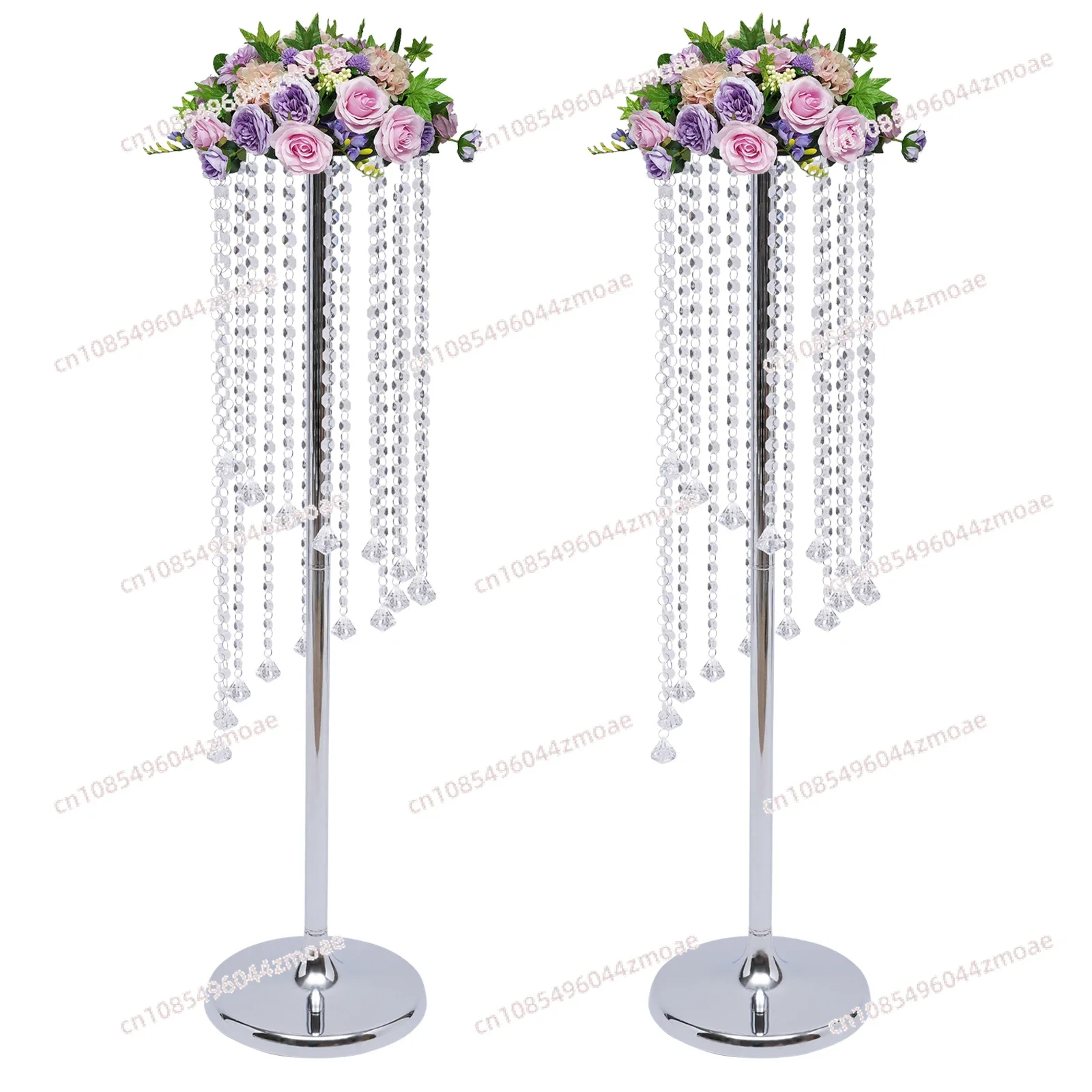 2 Pcs Floor-standing 35.4inch Crystal VaseWedding Centerpieces Stands Flower Vases Tall Silver