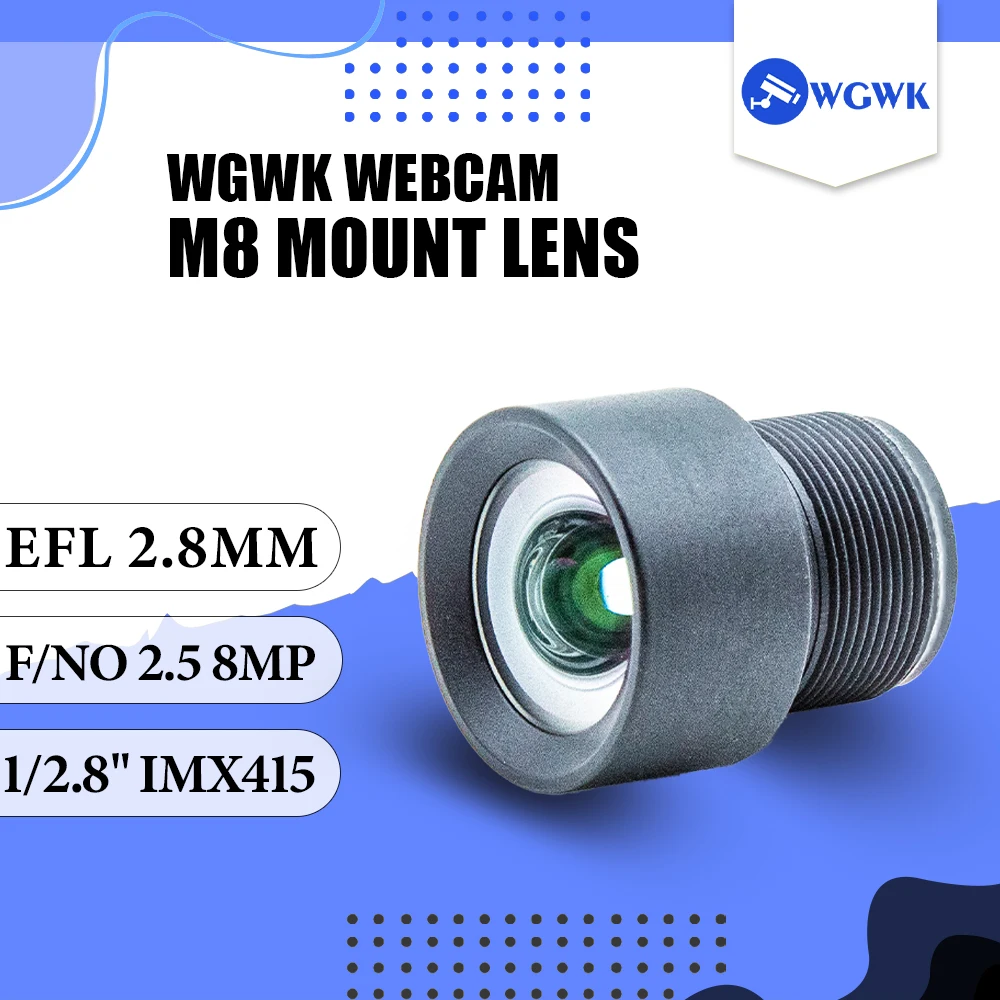 Objectif de caméra CCTV WGWK-3759 HD 8MP 2.8mm M8 Mount aucune distorsion 1/2.8 "IMX415 F2.5 en option pour les caméras IP de sécurité de surveillance