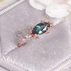GEM'S BALLET 14K Rose Gold 925 Sterling Silver Marquise Cut 5x10mm Color Changing Alexandrite Engagement Ring June Birthstone