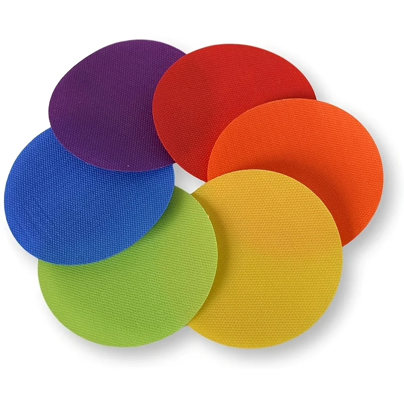 32pcs Multicolor Carpet Floor Dot Markers,Hook & Loop Fixed Stickers with Adhesive Backing,6 Colors for Playroom Games ﻿ ﻿