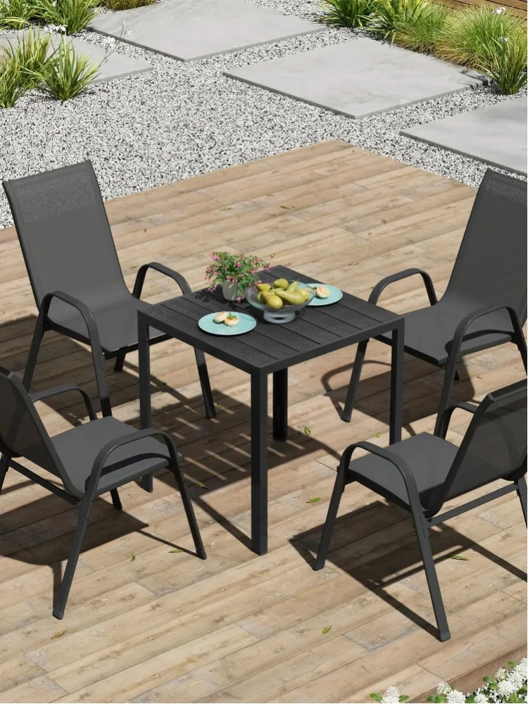 WOLTU 2/4-teiliges Gartenstuhl-Set, dunkelgrau, stapelbare Sitzgarnitur, Outdoor-Sessel mit Armlehnen und Rückenlehne für Garten, Terrasse, Balkon