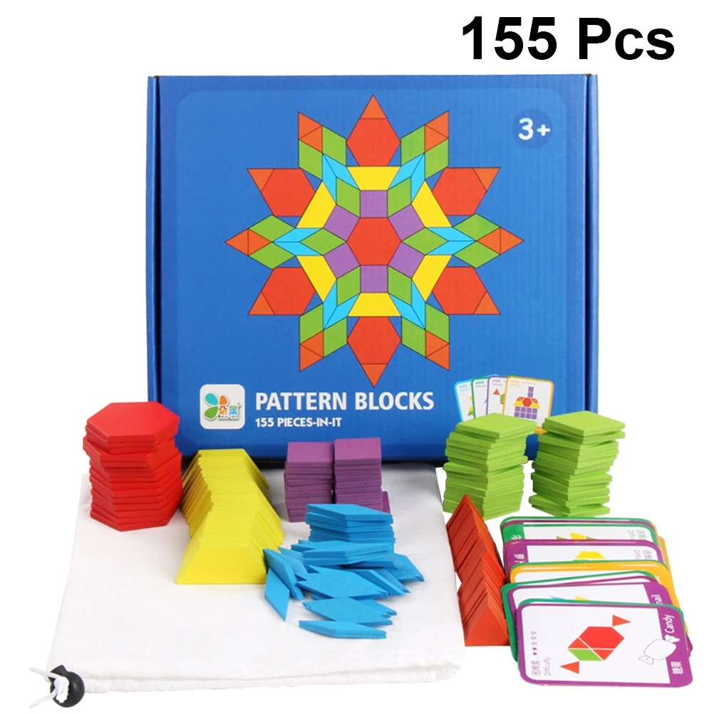 155 Stück kreatives Puzzle, lustiges geometrisches Holz-Tangram für Kinder, pädagogische Form, Farbe, Zahlenerkennung, dicke Blöcke, sicher
