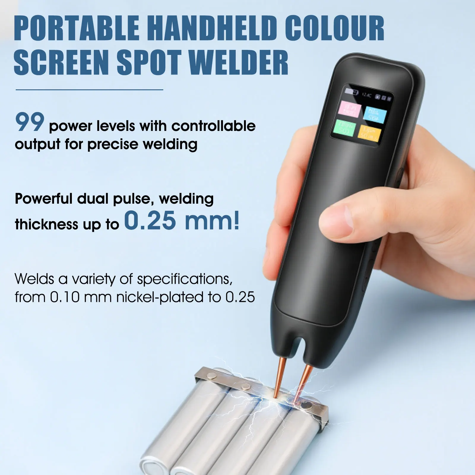 

Spot Welder for Batteries, Portable Spot Welder 99 Gears, Mini Spot Welder 0.1-0.25 mm Nickel/Iron/Stainless Steel for DIY 18650