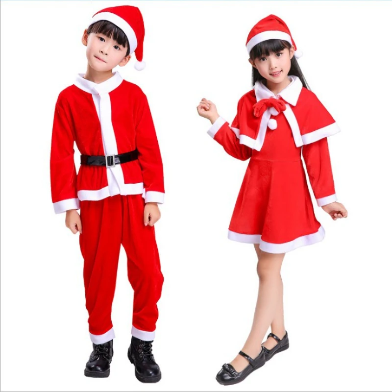 Traje de Papá Noel de lujo para niños y niñas, traje de Navidad de Año Nuevo, sombrero de Cosplay de Papá Noel, pantalones superiores, conjunto Vintage ruso, nuevo